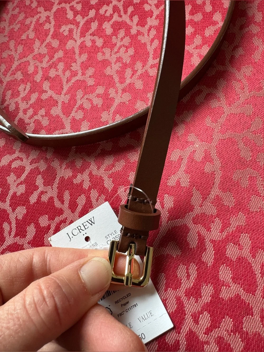 J. Crew Slim Brown Leather Belt with Gold Buckle - Picture 6 of 9